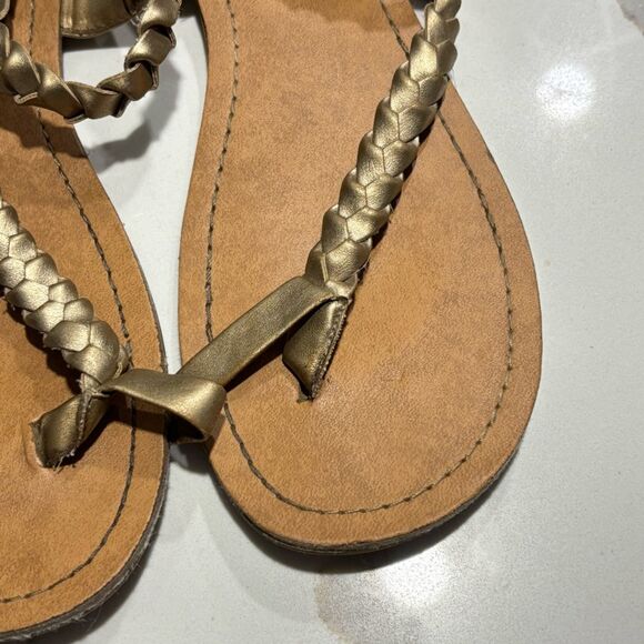 Kenneth Cole Reaction | Women’s Metallic Gold Braided Strappy Thong Sandals 9.5 - Picture 4 of 14